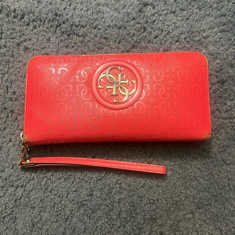 Pink Guess Zip-Around Wallet Wristlet
